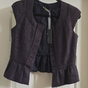 Plum Tweed Peplum Vest with Metallic Thread